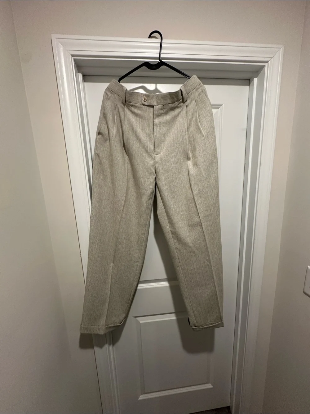 Men's Classic Pleated Dress Pants in Light Beige
